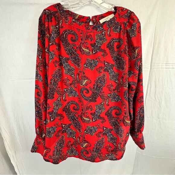 LOFT Tops - Loft Paisley Boatneck Puff Shoulder Blouse, Red, Size S